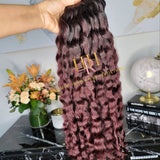 100% Raw Human hair cuticle intact Bundles, wavy Burgundy Ombre colored curly
