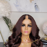 100% Human hair U part wig  Body wave Burgundy