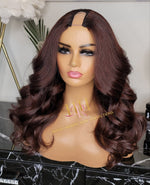 100% Human hair U part wig  Body wave Burgundy