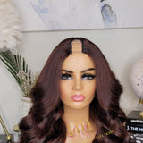 100% Human hair U part wig  Body wave Burgundy