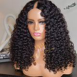 100% Human Hair MInimal leave out V part wig deep curly