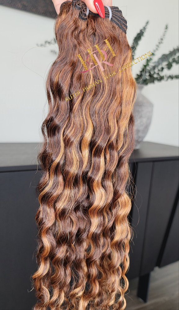 100% Raw Human hair cuticle intact Bundles deep wave highlighted 4/30