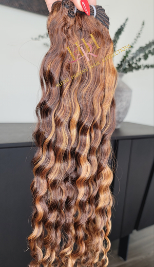 100% Raw Human hair cuticle intact Bundles deep wave highlighted 4/30
