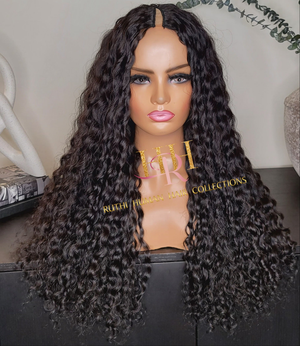 100% Human Hair V part wig deep wave natural black