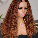 100% Human hair curly U part wig colored.
