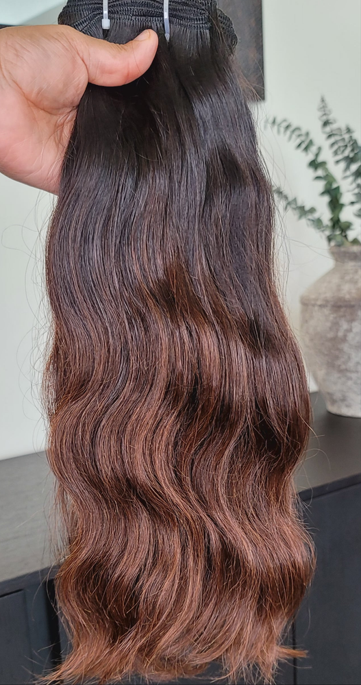 100% Raw Human hair cuticle intact Bundles natural wave deep brown ombre