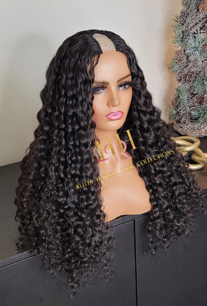 100% Human Hair U part wig deep wave natural black