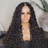 100% Human Hair V part wig deep wave natural black