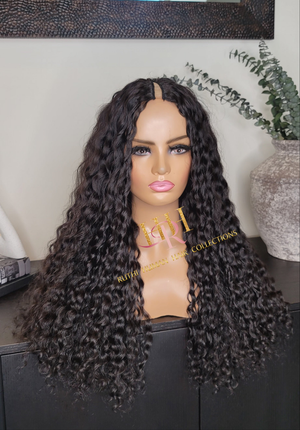 100% Human Hair V part wig deep wave natural black