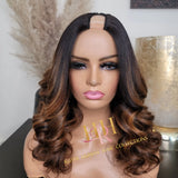 100% humanhair U part wig bodywave black roots with highlights