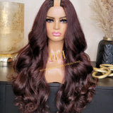 100% Human hair U part wig  Body wave Burgundy