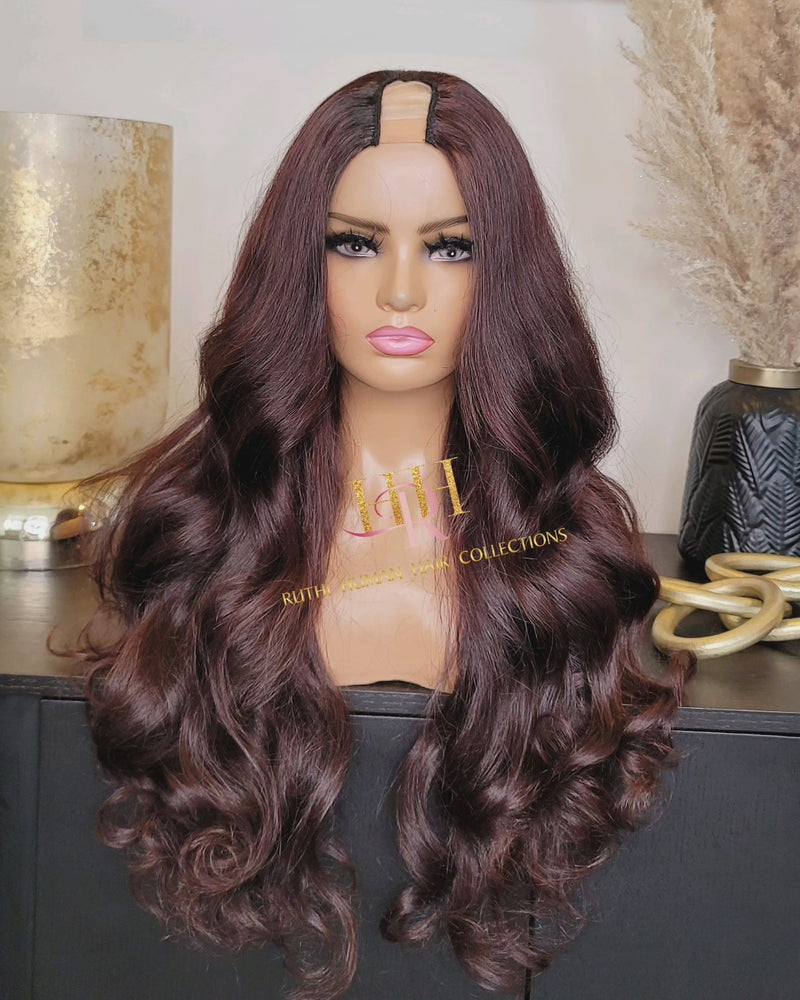 100% Human hair U part wig  Body wave Burgundy