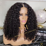 100% Human Hair MInimal leave out V part wig deep curly
