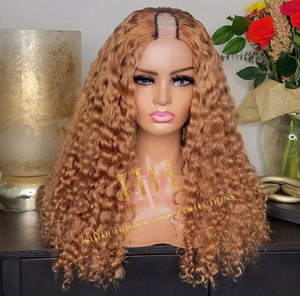 100% Human hair U part wig  deep curly /blonde