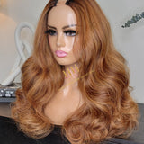 Human hair U part wig  Body wave highlight colored.