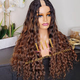 100% Human hair U part wig  loose wave colored.