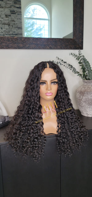 100% Human Hair V part wig deep wave natural black