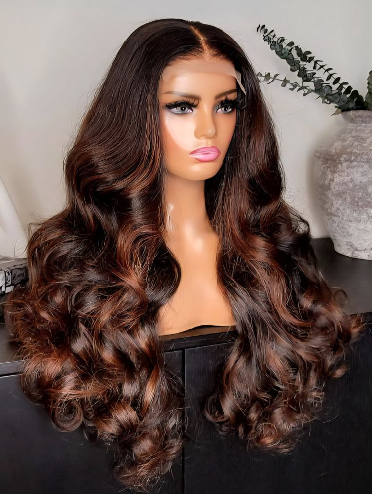 100% Humanhair lace front highlighted body wave custom colored