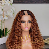 100% Human hair curly U part wig colored.