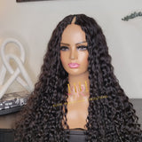 100% Human Hair V part wig deep wave natural black