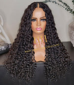 100% Human Hair V part wig deep wave natural black