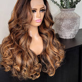 100% Humanhair lace front highlighted body wave custom colored