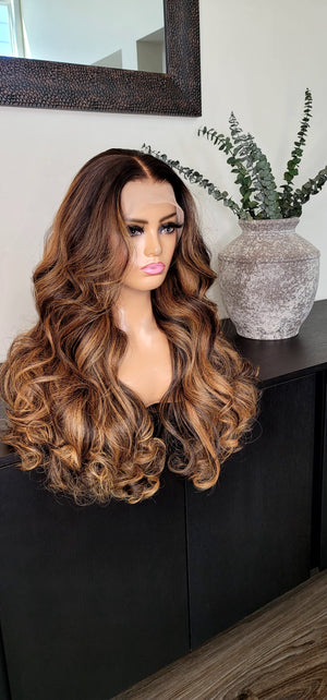 100% Humanhair lace front highlighted body wave custom colored