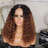 100% Human hair V part wig  kinkiy curly highlight colored.