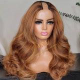 Human hair U part wig  Body wave highlight colored.