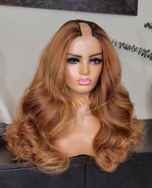 Human hair U part wig  Body wave highlight colored.