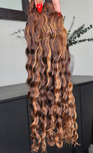 100% Raw Human hair cuticle intact Bundles deep wave highlighted 4/30