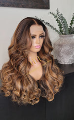 100% Humanhair lace front highlighted body wave custom colored