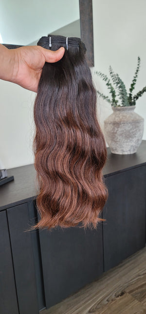 100% Raw Human hair cuticle intact Bundles natural wave deep brown ombre