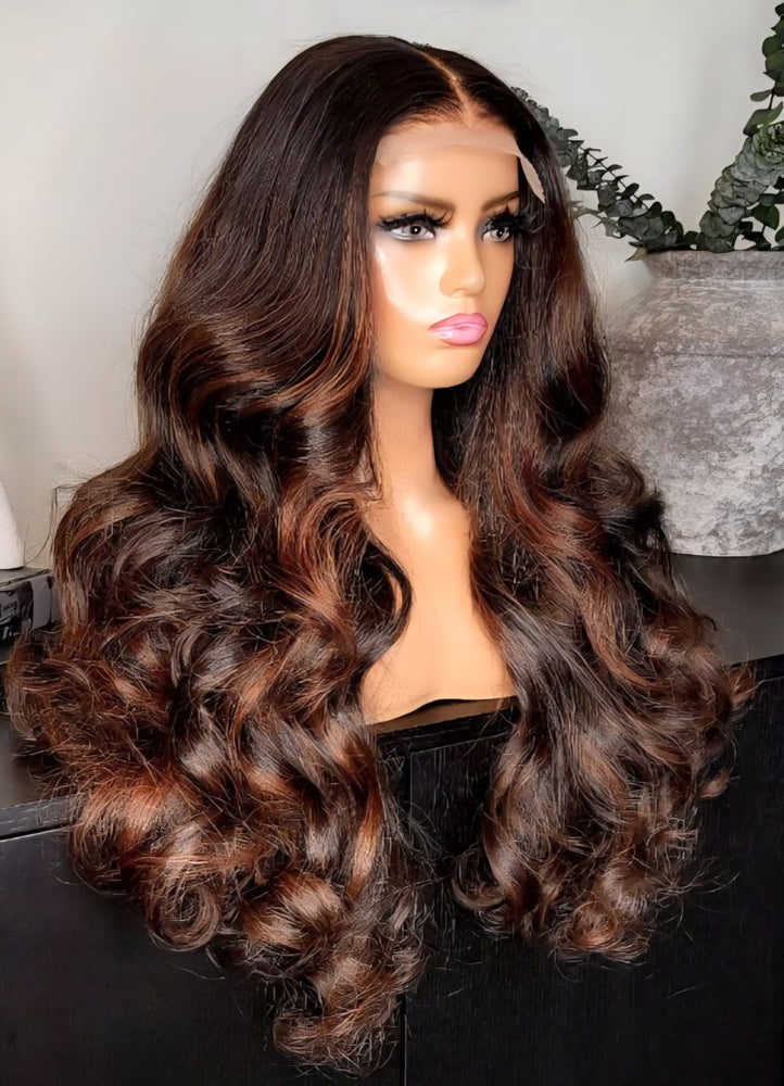 100% Humanhair lace front highlighted body wave custom colored