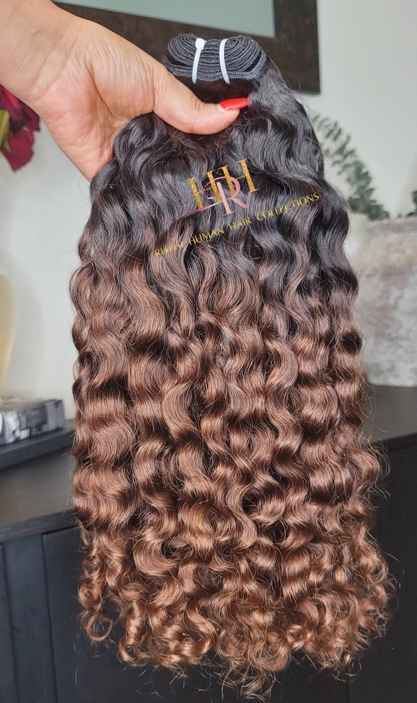100% Raw Huan hair cuticle intact Brumese bundles  deep brown ombre
