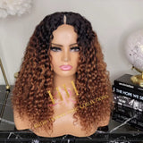 100% Human hair V part wig  kinkiy curly highlight colored.