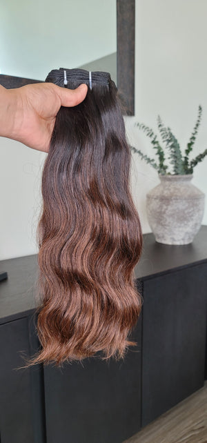 100% Raw Human hair cuticle intact Bundles natural wave deep brown ombre