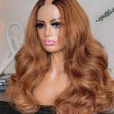 Human hair U part wig  Body wave highlight colored.