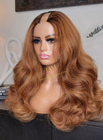 Human hair U part wig  Body wave highlight colored.