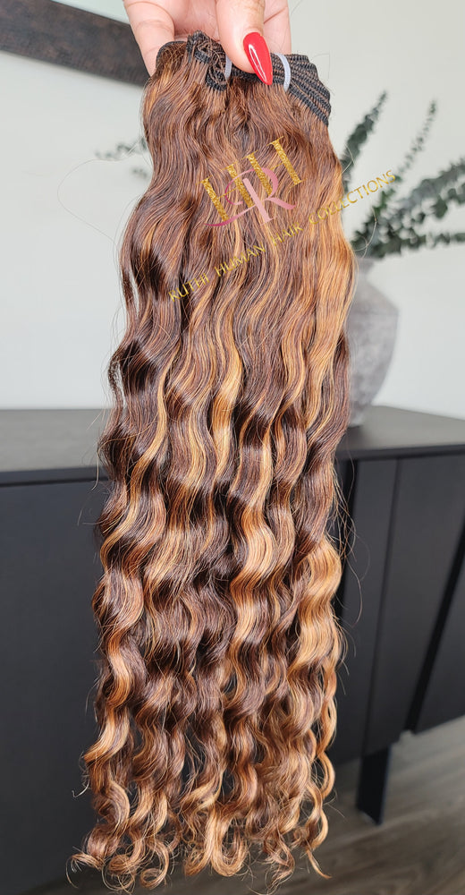 100% Raw Human hair cuticle intact Bundles deep wave highlighted 4/30