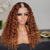 100% Human hair curly U part wig colored.