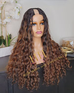 100% Human hair U part wig  loose wave colored.