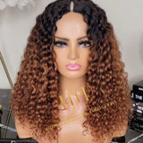 100% Human hair V part wig  kinkiy curly highlight colored.