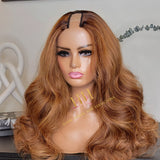 Human hair U part wig  Body wave highlight colored.