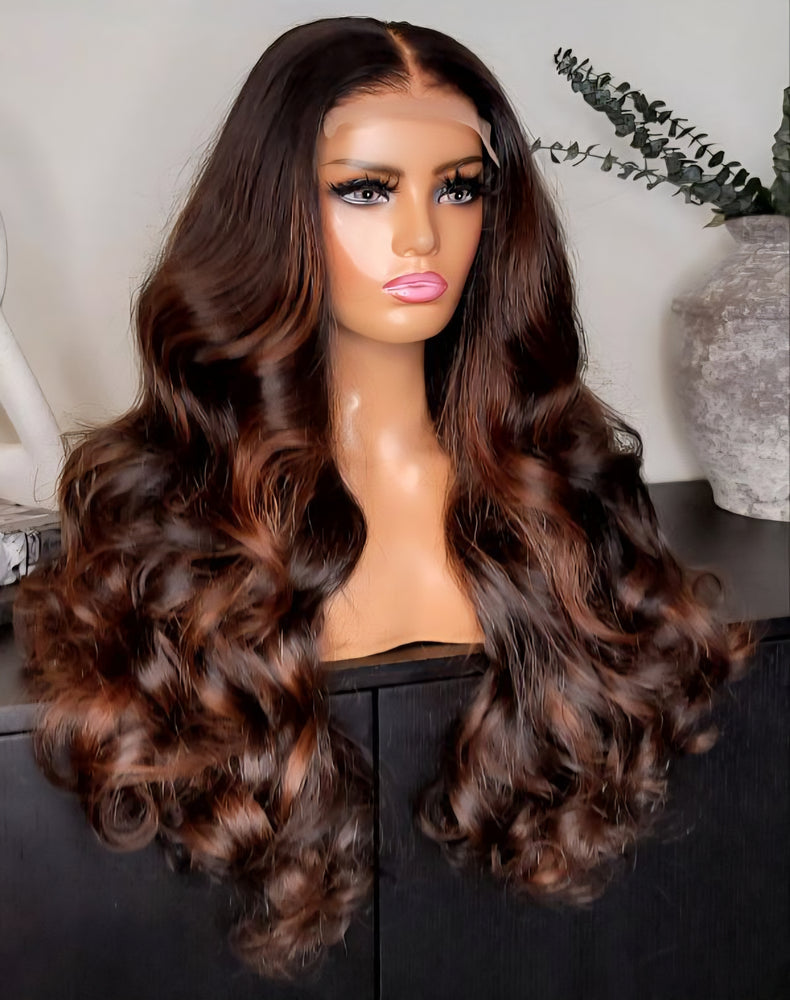 100% Humanhair lace front highlighted body wave custom colored