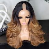 100% humanhair U part wig bodywave black roots with highlights and layers cut