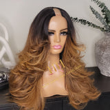 100% humanhair U part wig bodywave black roots with highlights and layers cut