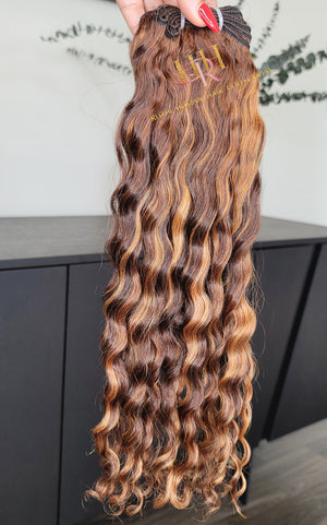 100% Raw Human hair cuticle intact Bundles deep wave highlighted 4/30