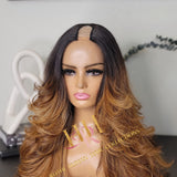100% humanhair U part wig bodywave black roots with highlights and layers cut