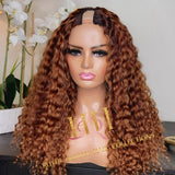 100% Human hair curly U part wig colored.